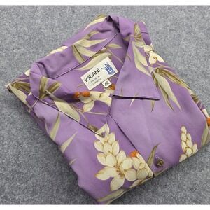 Iolani Mens  3XL Tropical Floral Short Sleeve Hawaiian Shirt Purple Floral USA